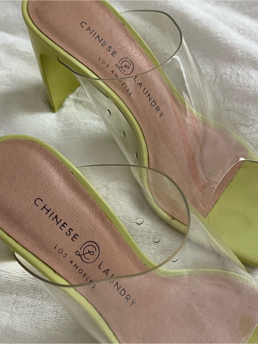 Chinese Laundry Clear Strap Neon Green Block Heel Sandals - Picture 4 of 6